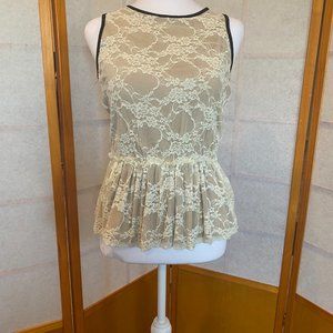 Bar III Sleeveless Lace Peplum Top - Size M